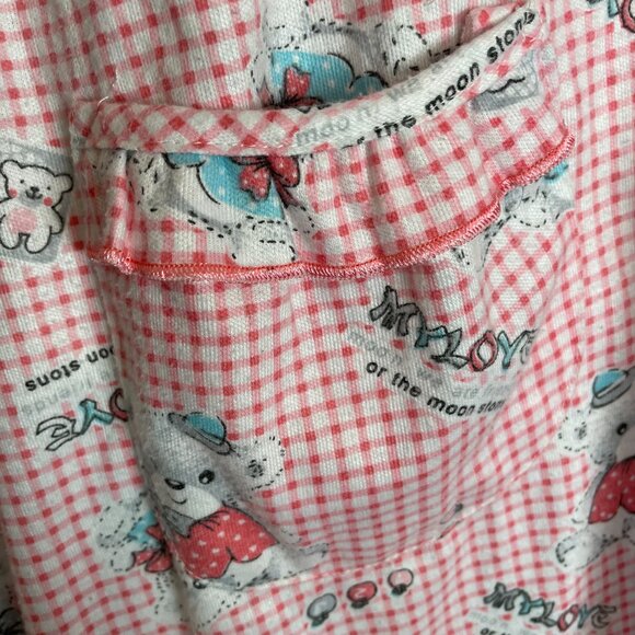 Nightgown Bears Gingham Pink White Twee Pockets Long Sleeves Women Sleep PJs - Picture 11 of 12